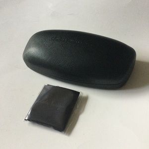 SALVATORE FERRAGAMO BLACK SAFFIANO LEATHER SUNGLASSES CASE WITH CLEANING CLOTH